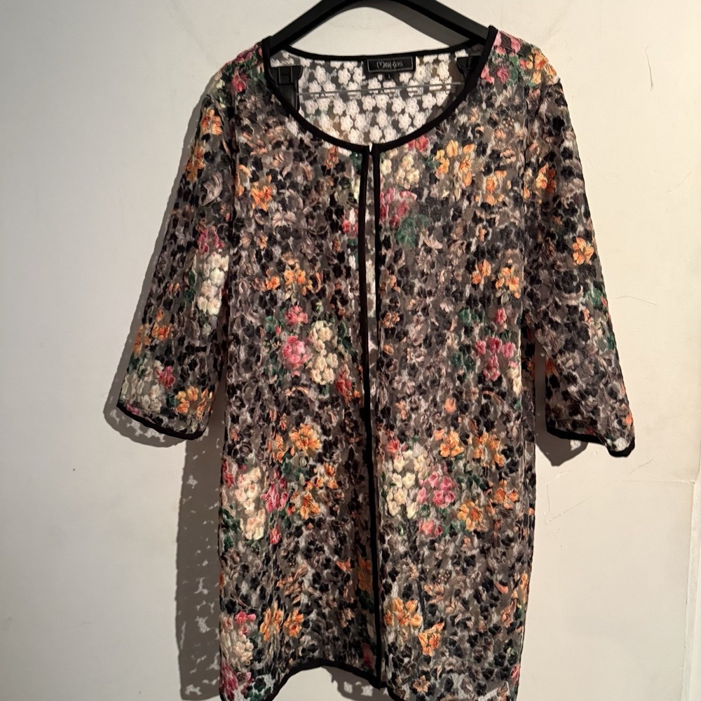 Minkas Large Mesh Sheer Floral Cardigan Fairy Cottagecore Boho Embroidered Artsy